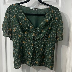 Madewell Green Floral Button-Front Blouse – Cottagecore Style Size 10